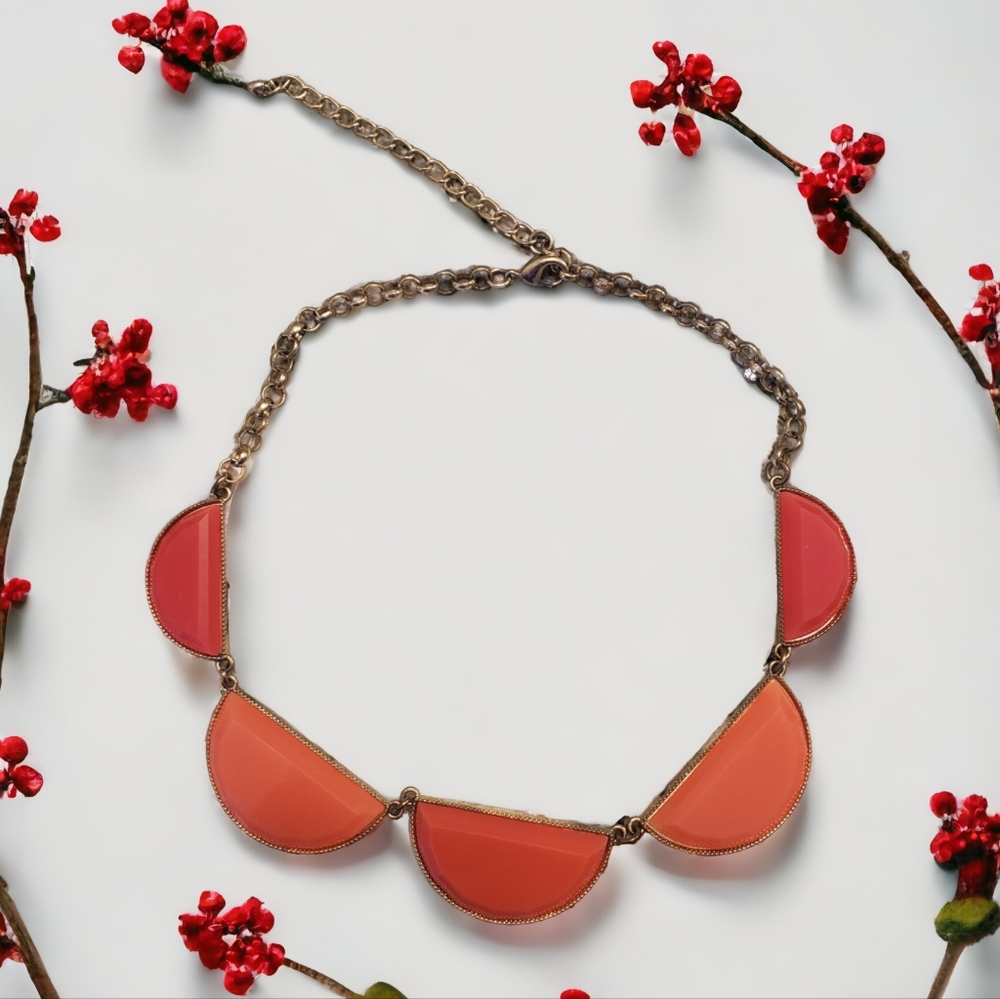Francesca's Coral Statement Choker Necklace Goldtone w/chain extender